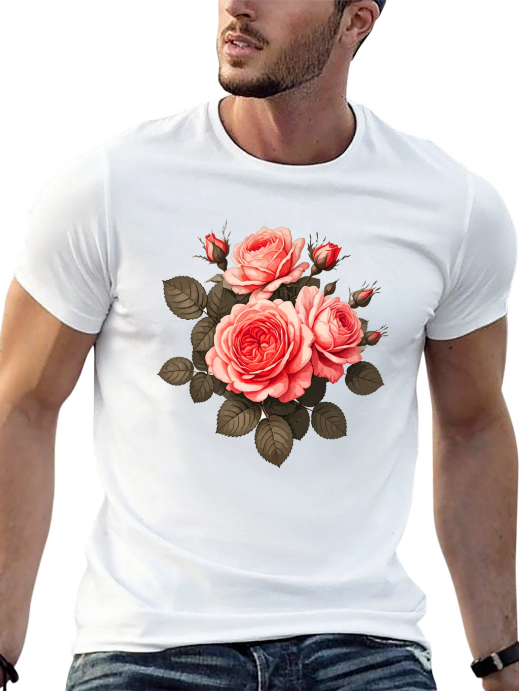 Floral Print T-Shirt - Black