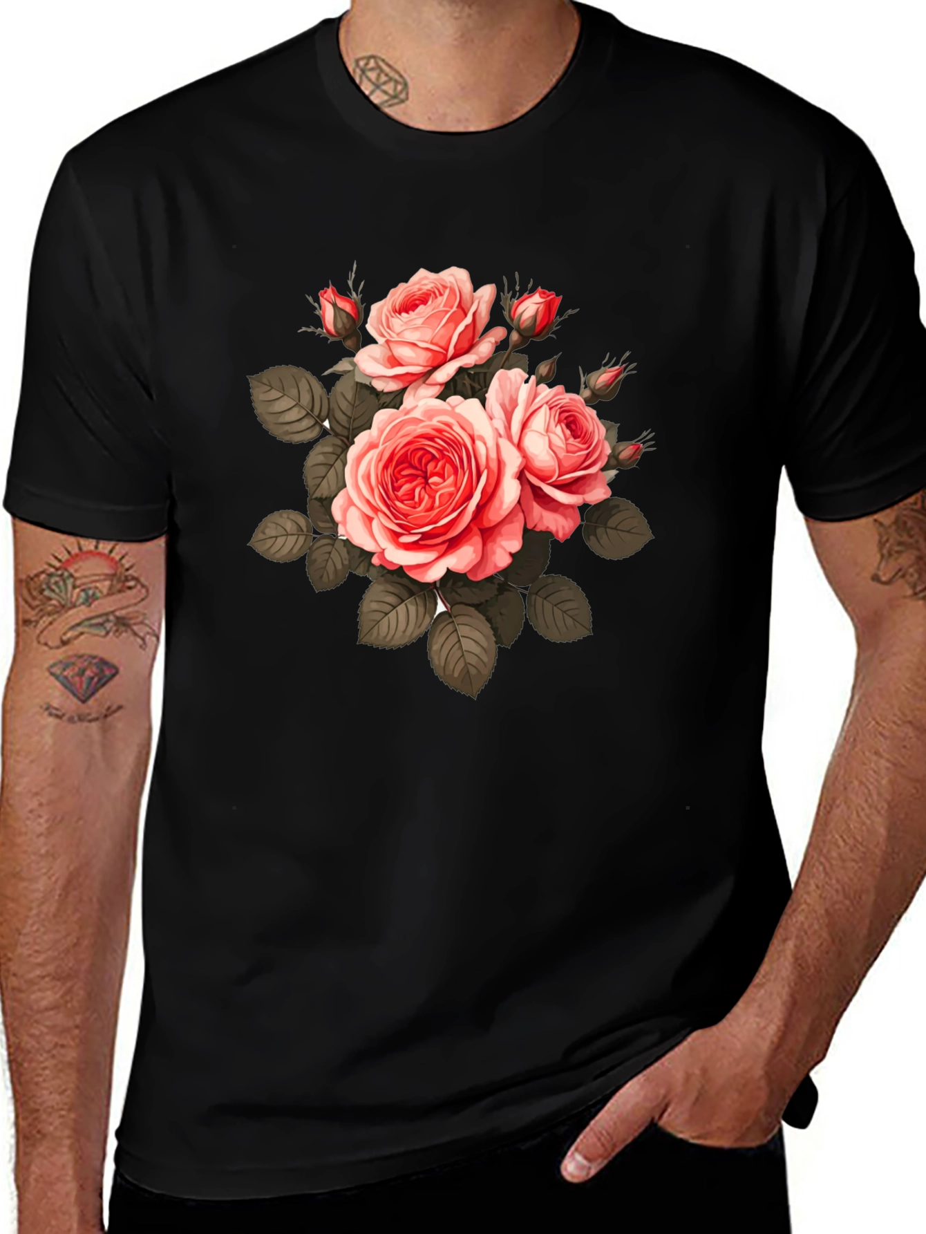 Floral Print T-Shirt - Black