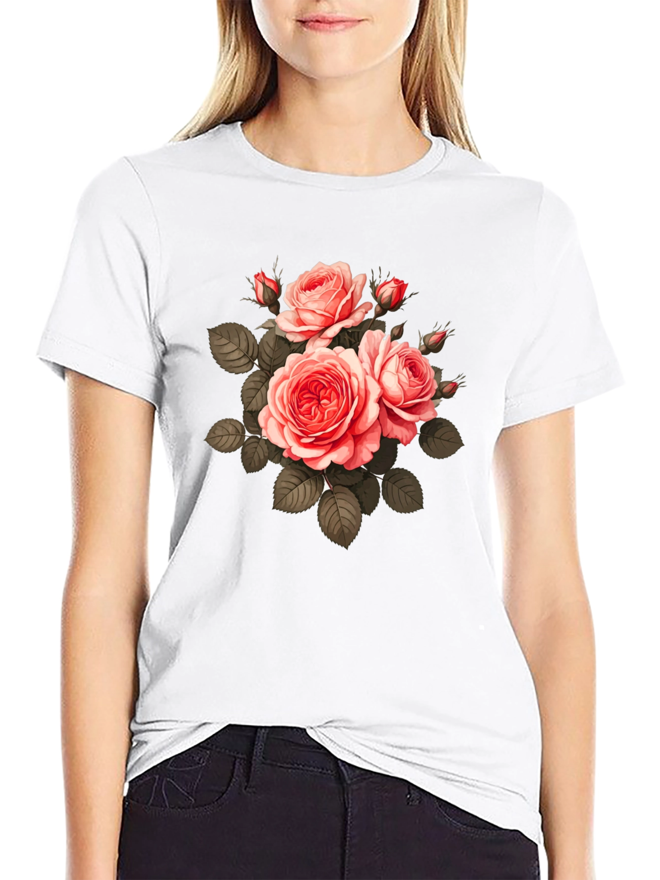 Floral Print T-Shirt - Black