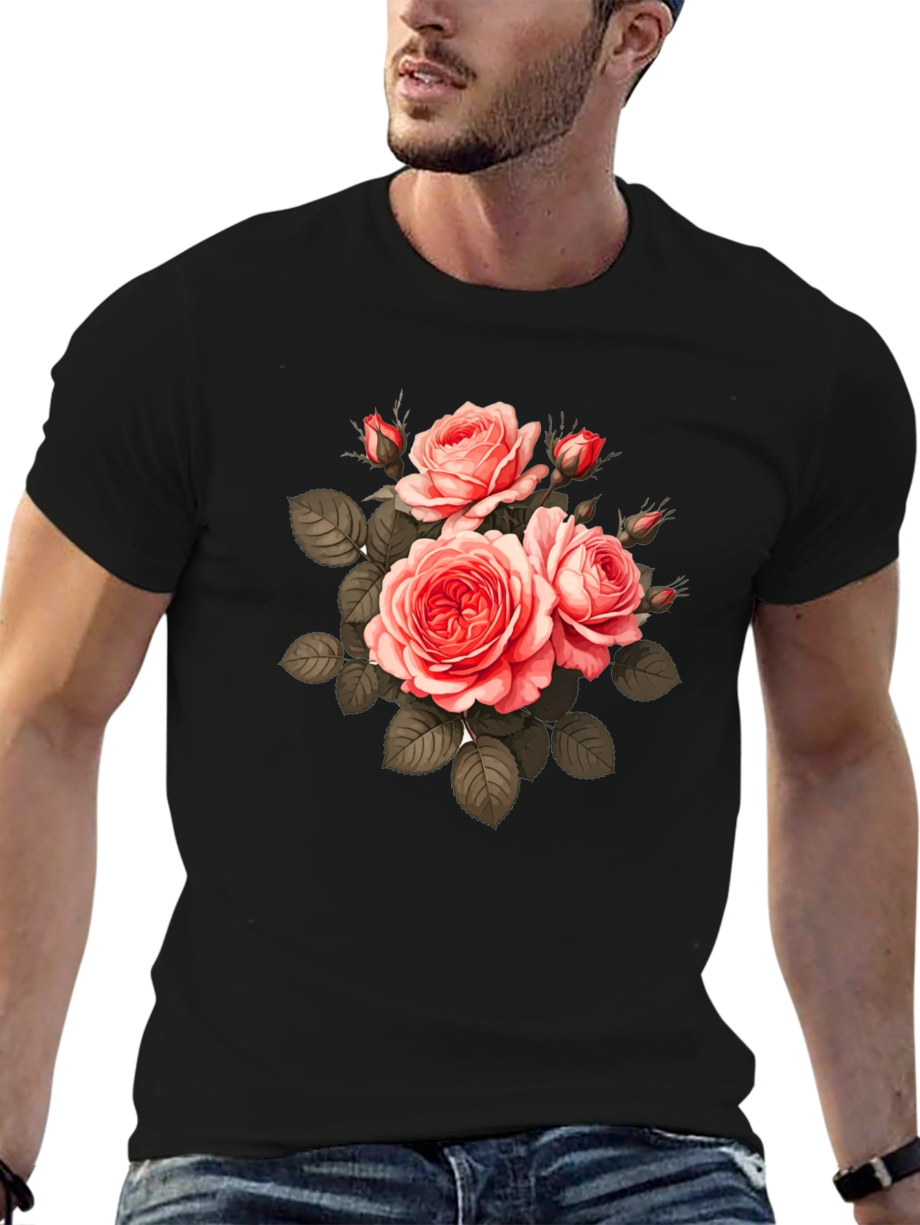 Floral Print T-Shirt - Black