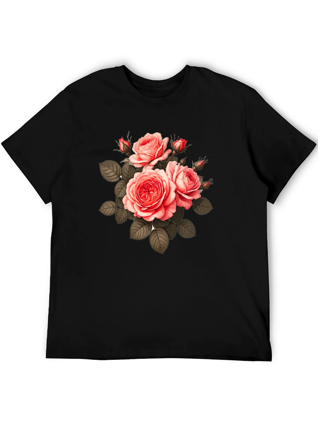 Floral Print T-Shirt - Black