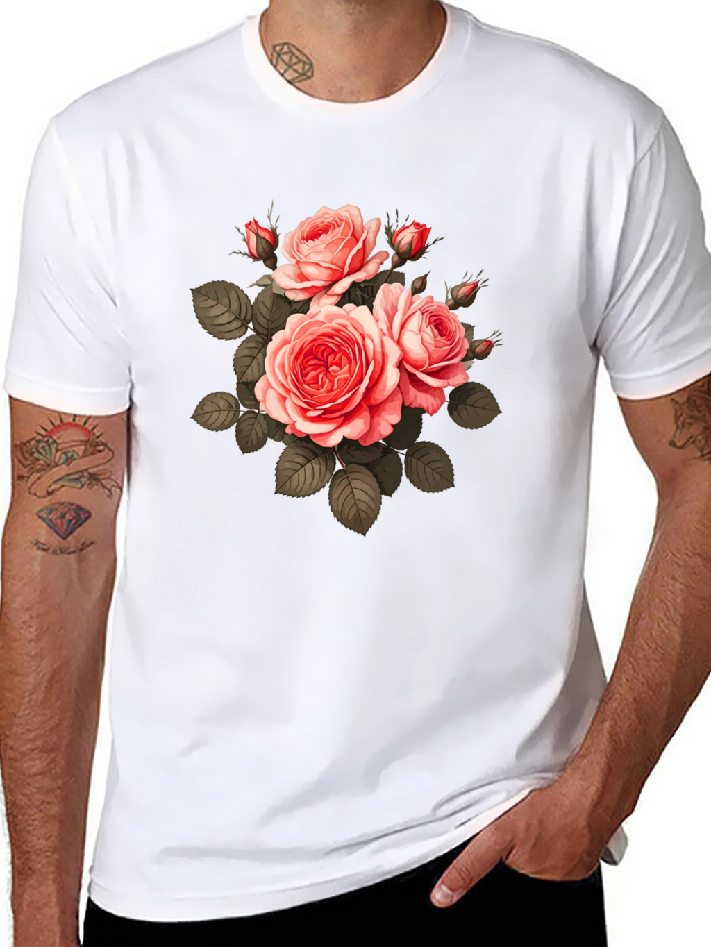 Floral Print T-Shirt - Black