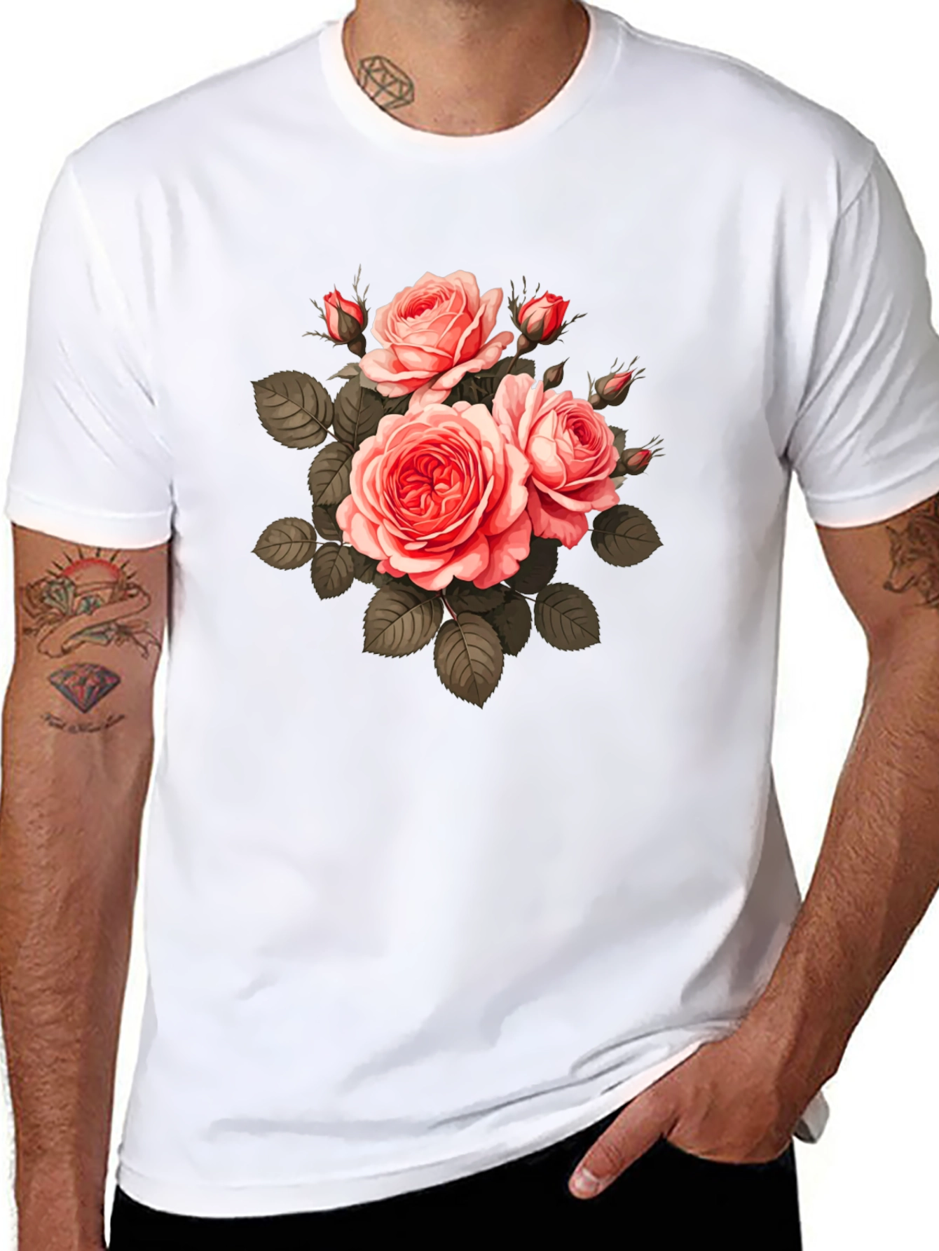 Floral Print T-Shirt - Black