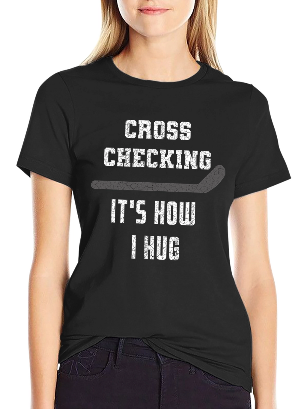 Cross Checking Hockey Hug Graphic Tee