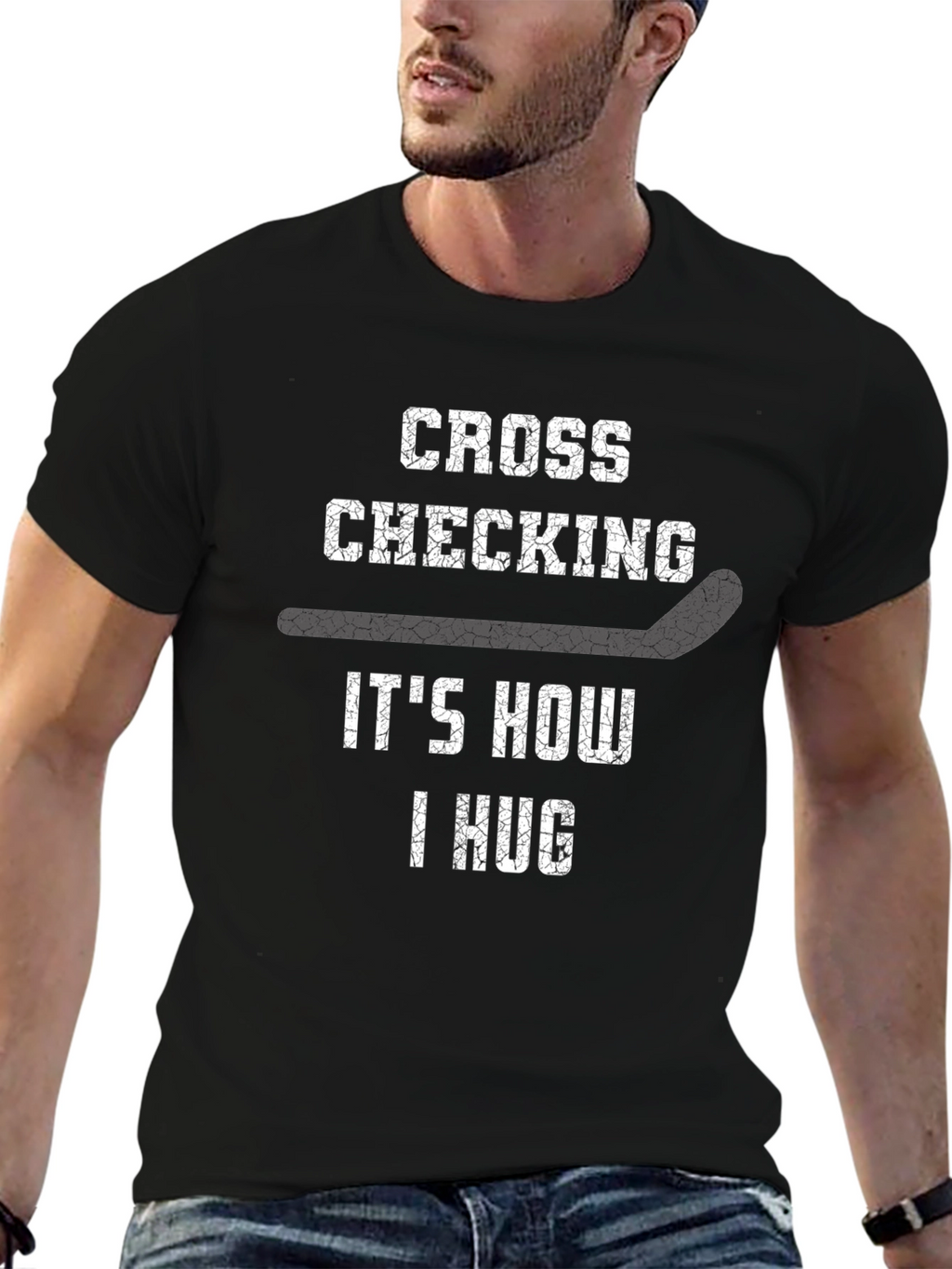 Cross Checking Hockey Hug Graphic Tee