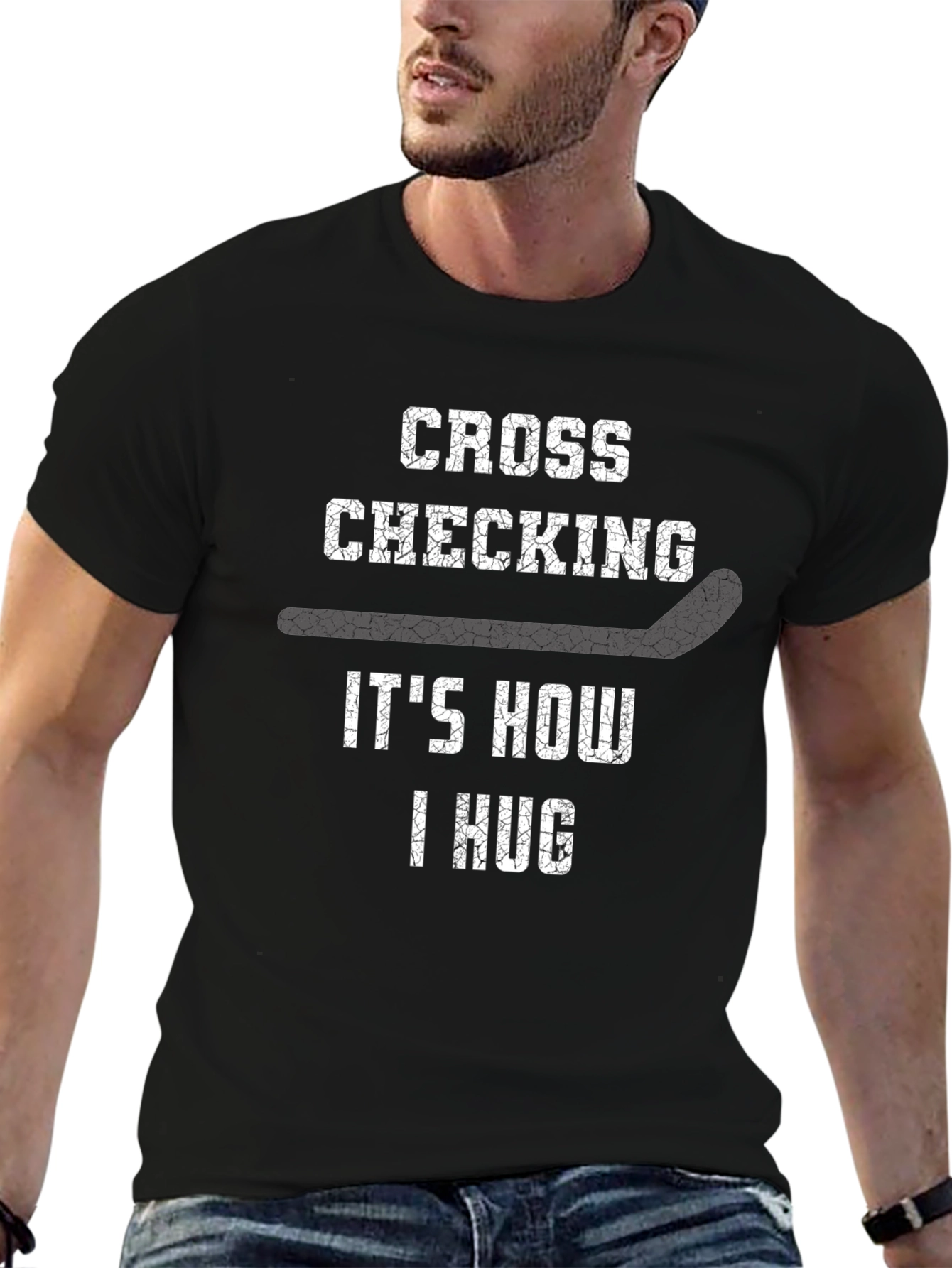 Cross Checking Hockey Hug Graphic Tee