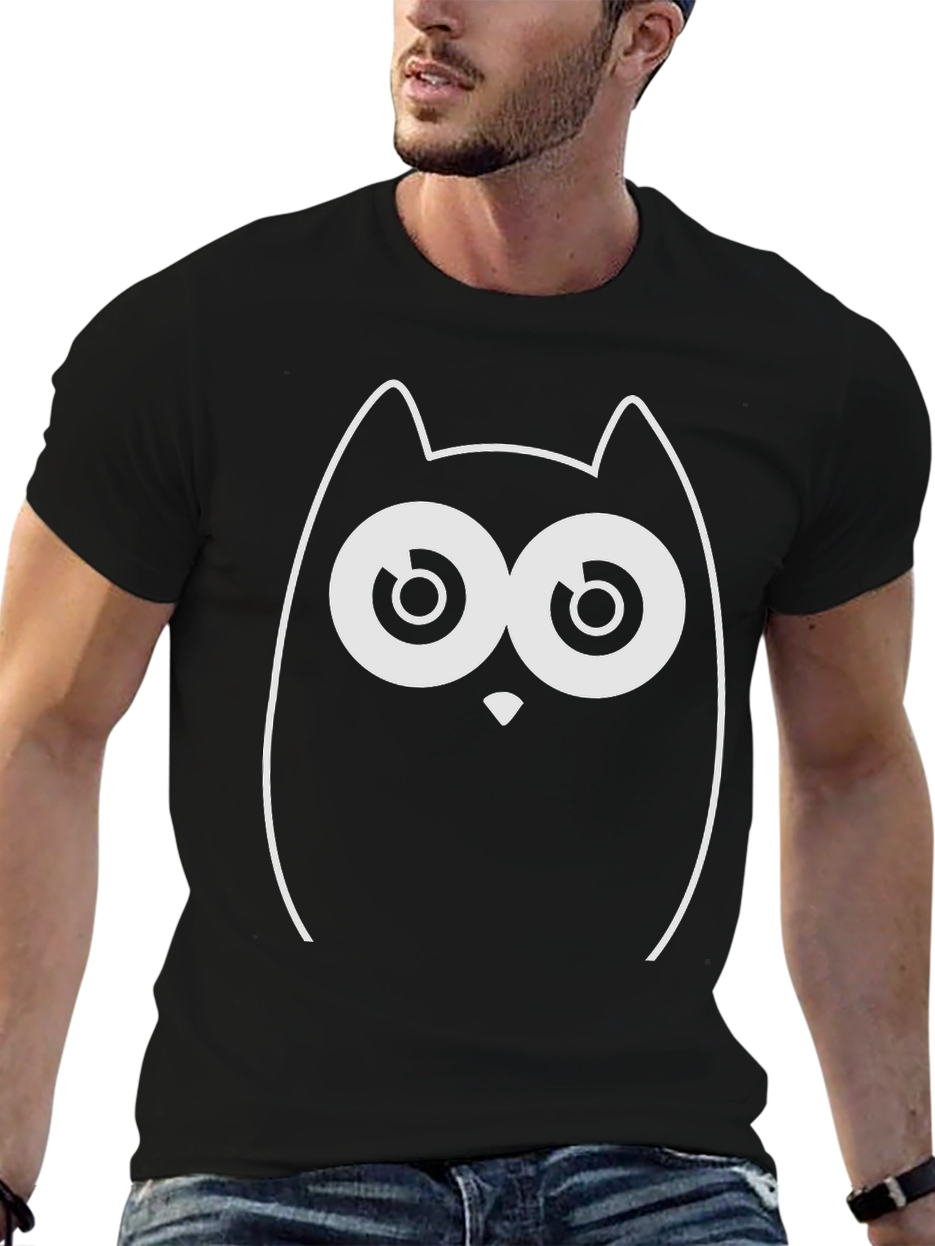 Owl Graphic Tee - Black Cotton Short Sleeve Shirt