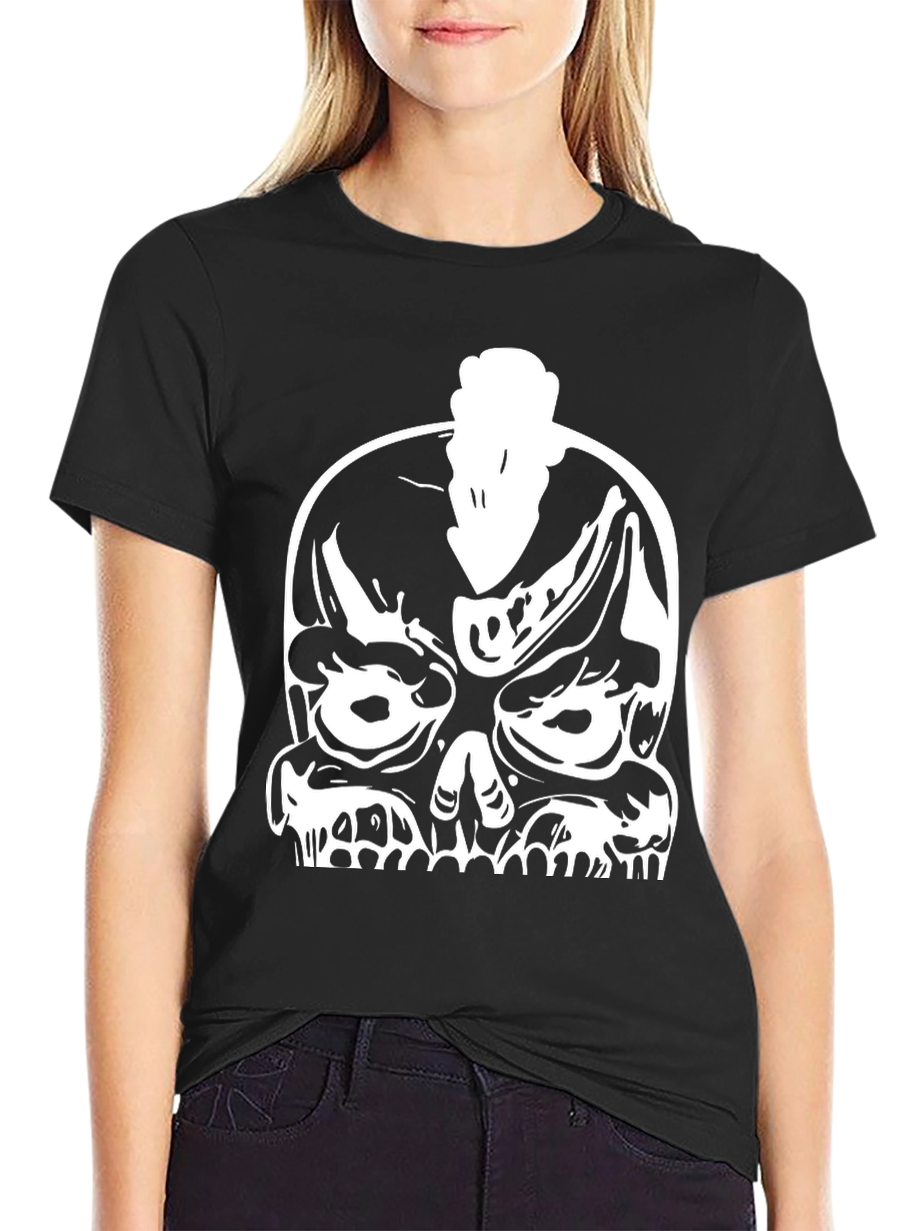Skull Punk Graphic Tee - Bold Black Cotton T-Shirt