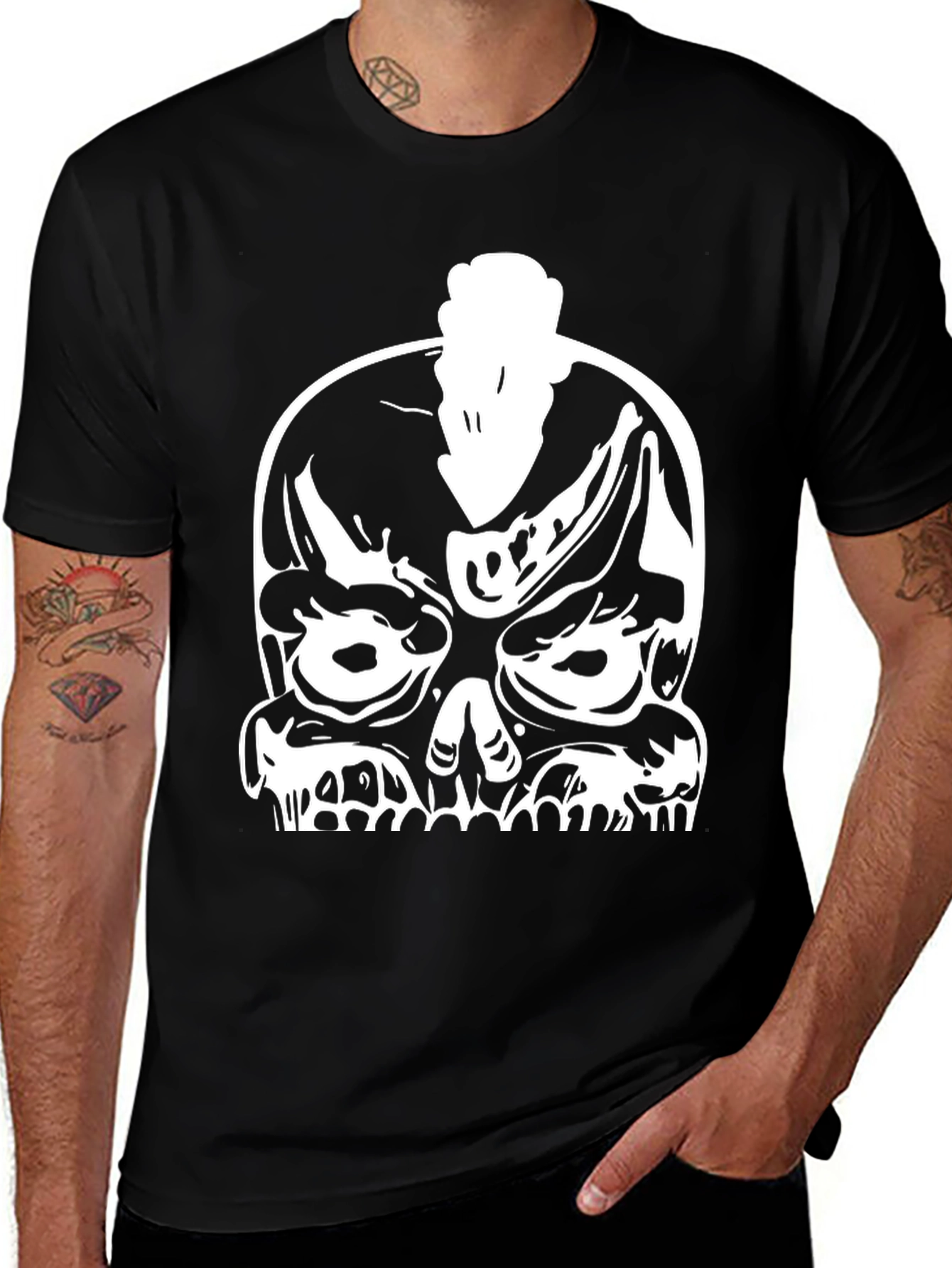 Skull Punk Graphic Tee - Bold Black Cotton T-Shirt