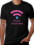 Share Happiness Graphic Tee - Black Cotton Comfort