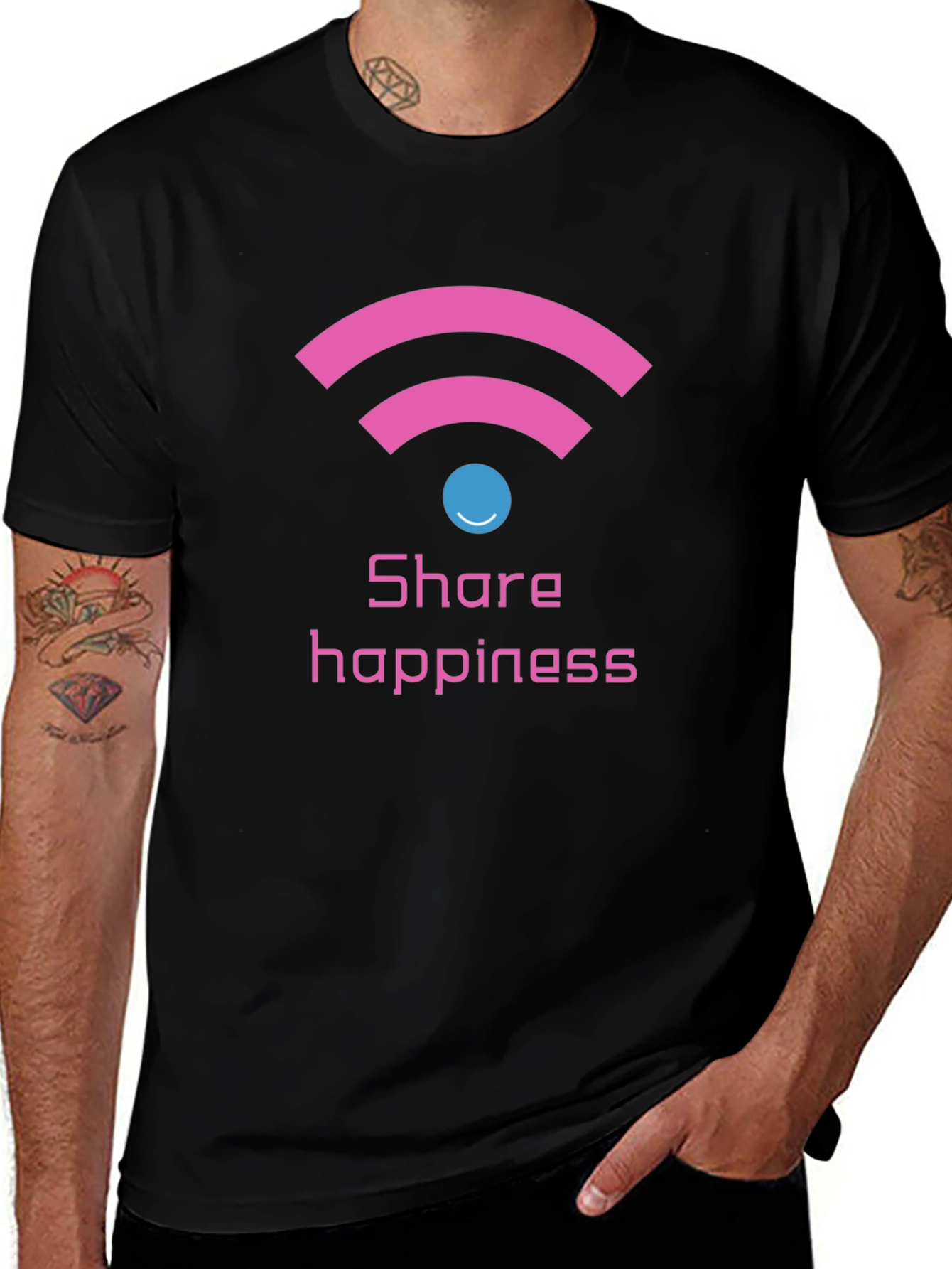 Share Happiness Graphic Tee - Black Cotton Comfort