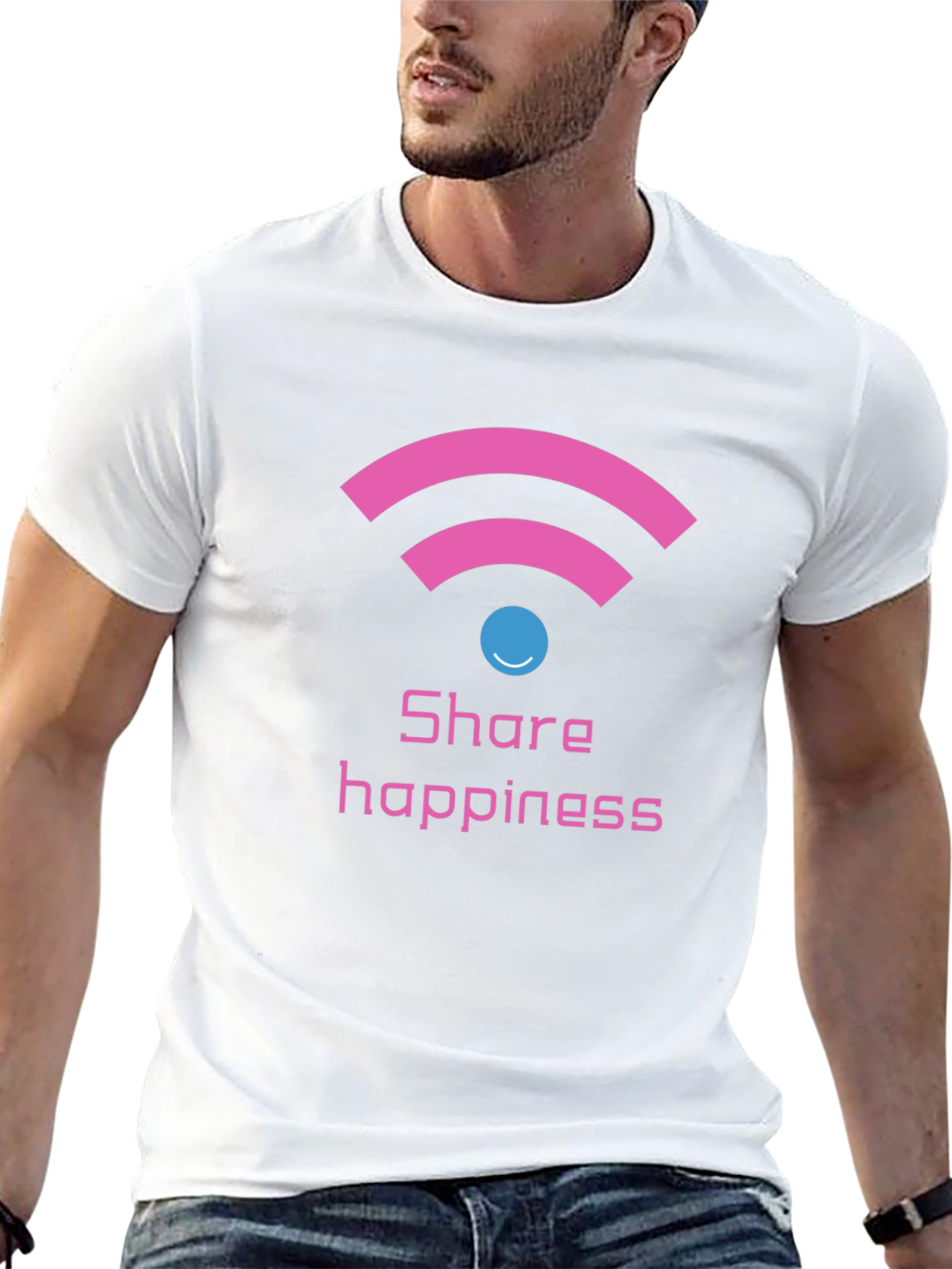 Share Happiness Graphic Tee - Black Cotton Comfort