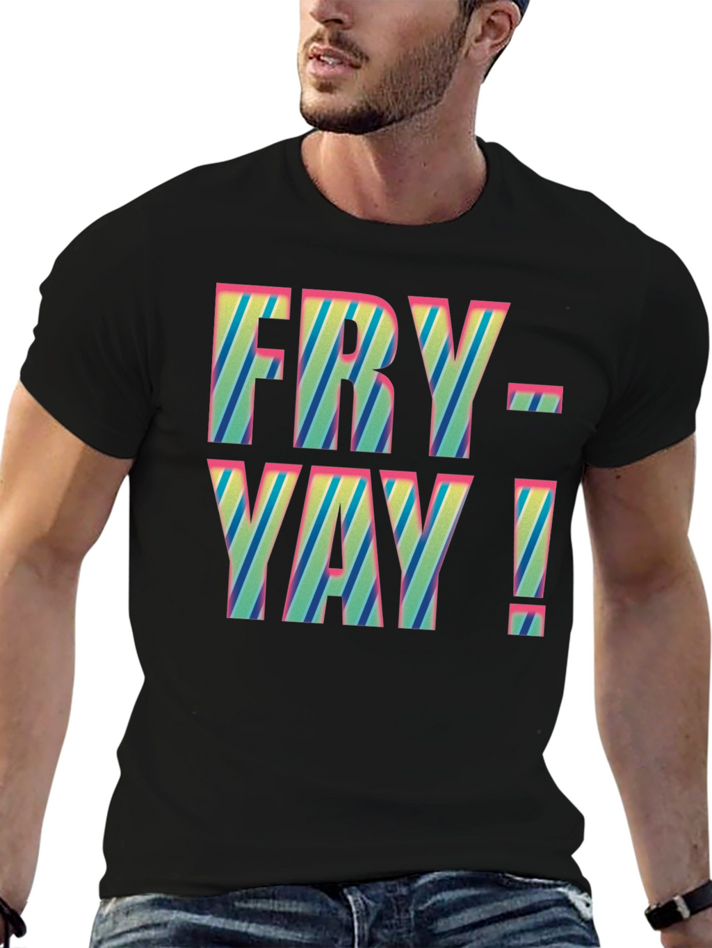 Fry-Yay! Striped Graphic Tee - Fun Friday Shirt