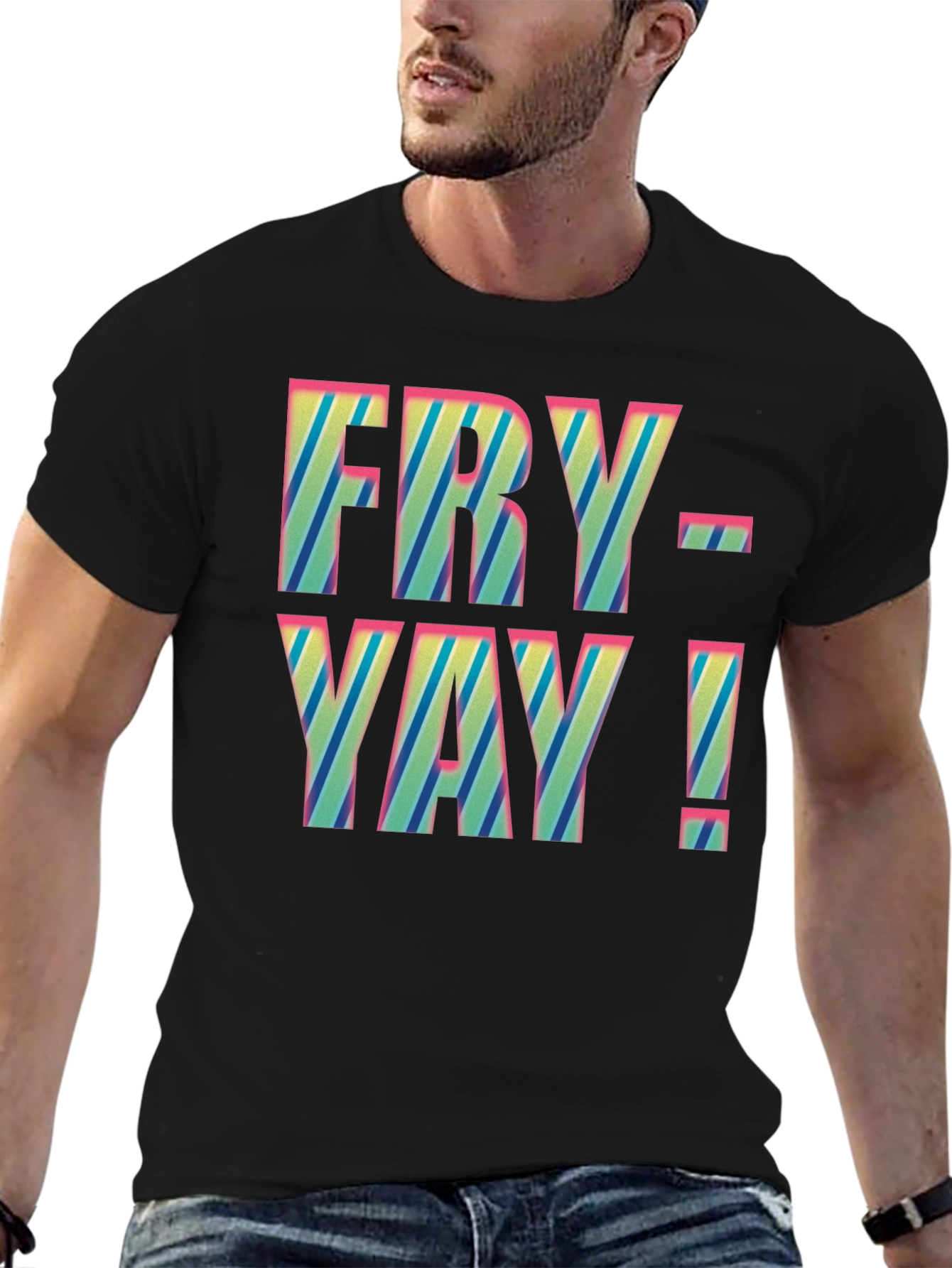 Fry-Yay! Striped Graphic Tee - Fun Friday Shirt