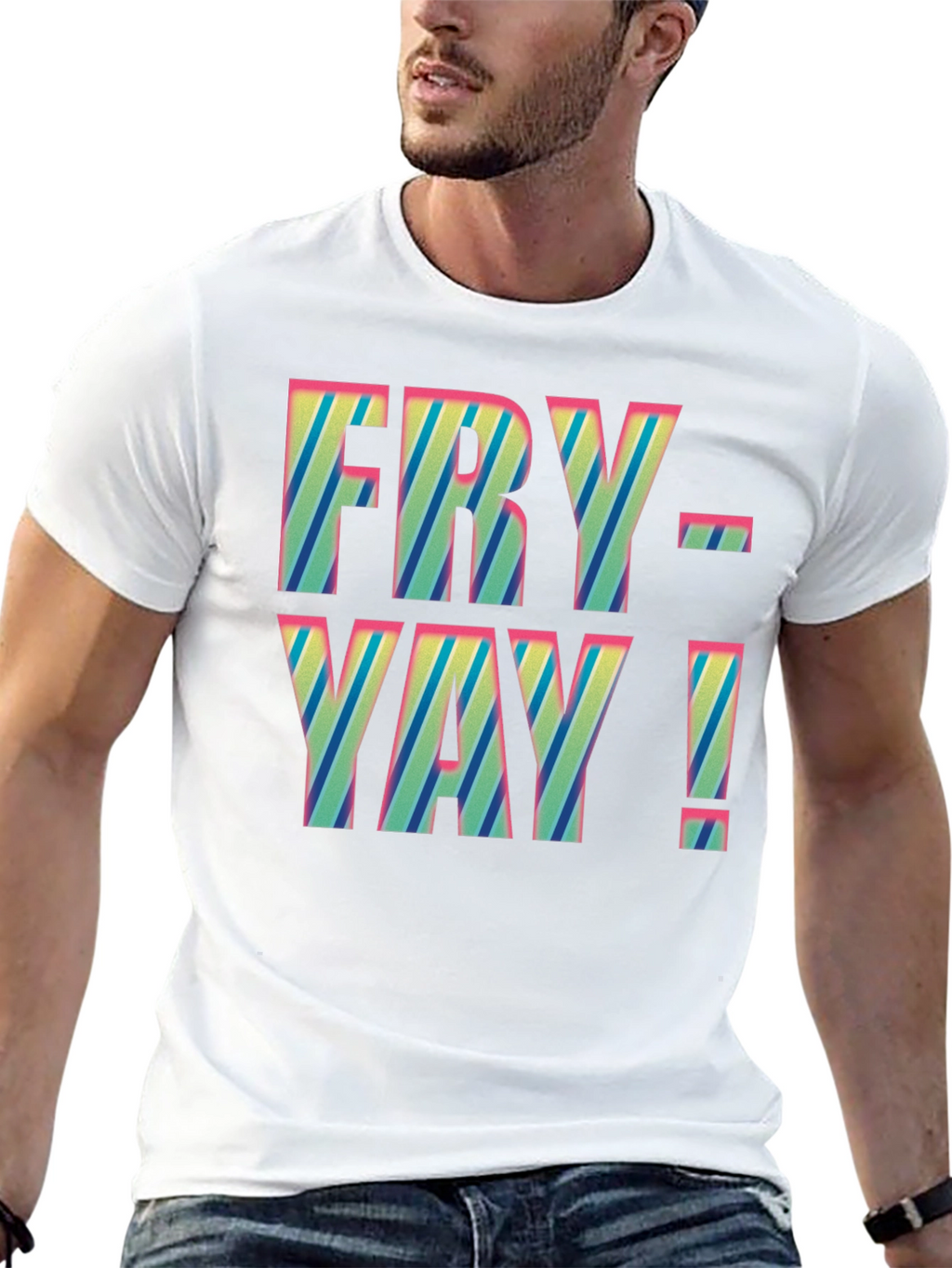 Fry-Yay! Striped Graphic Tee - Fun Friday Shirt