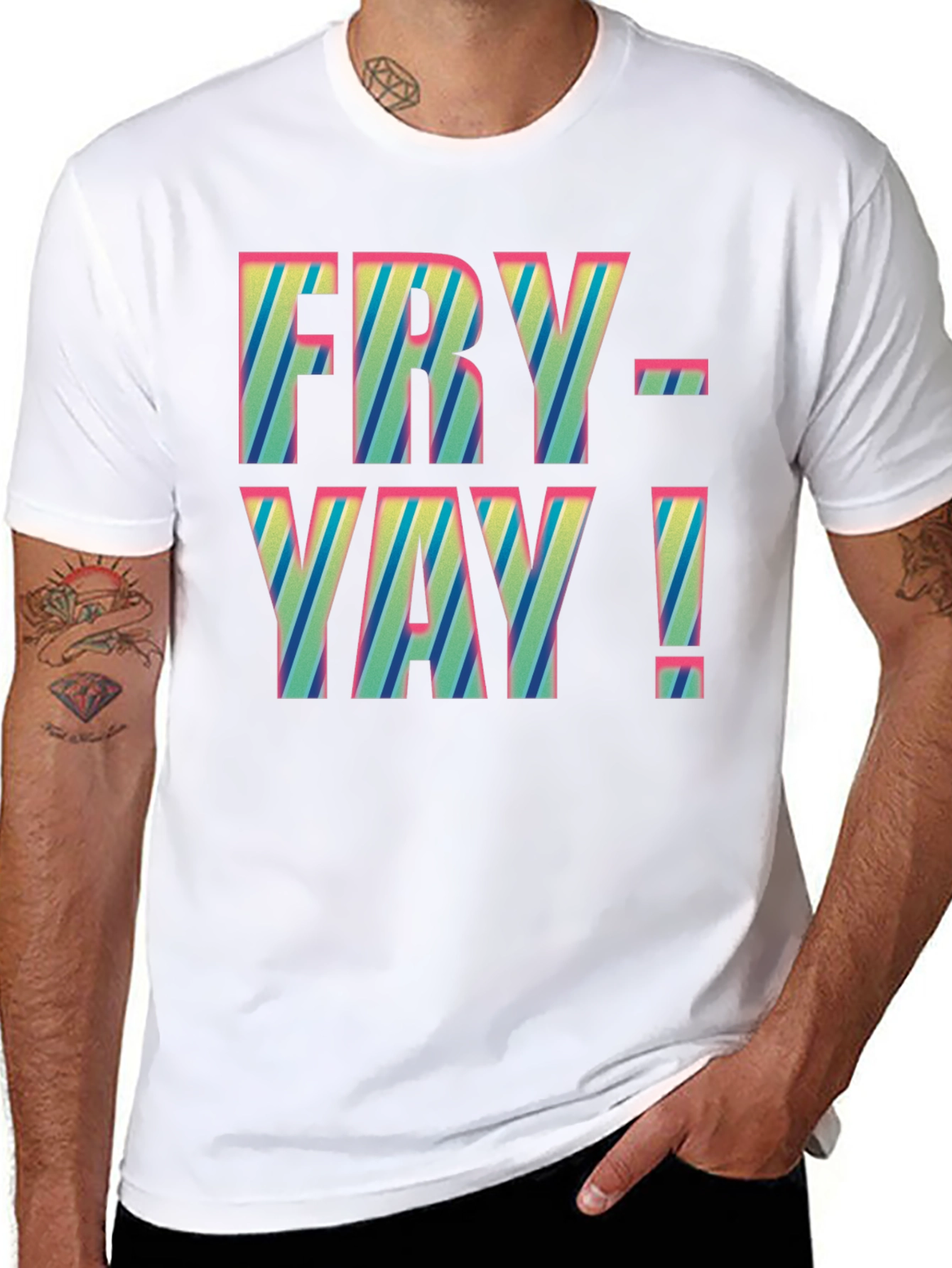 Fry-Yay! Striped Graphic Tee - Fun Friday Shirt
