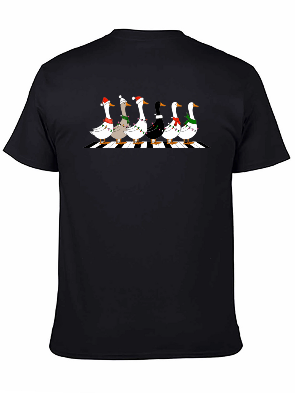 Holiday Geese Abbey Road Style Black T-Shirt