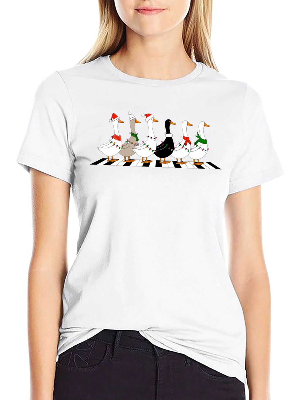 Holiday Geese Abbey Road Style Black T-Shirt