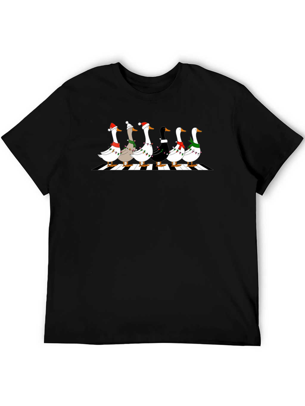 Holiday Geese Abbey Road Style Black T-Shirt