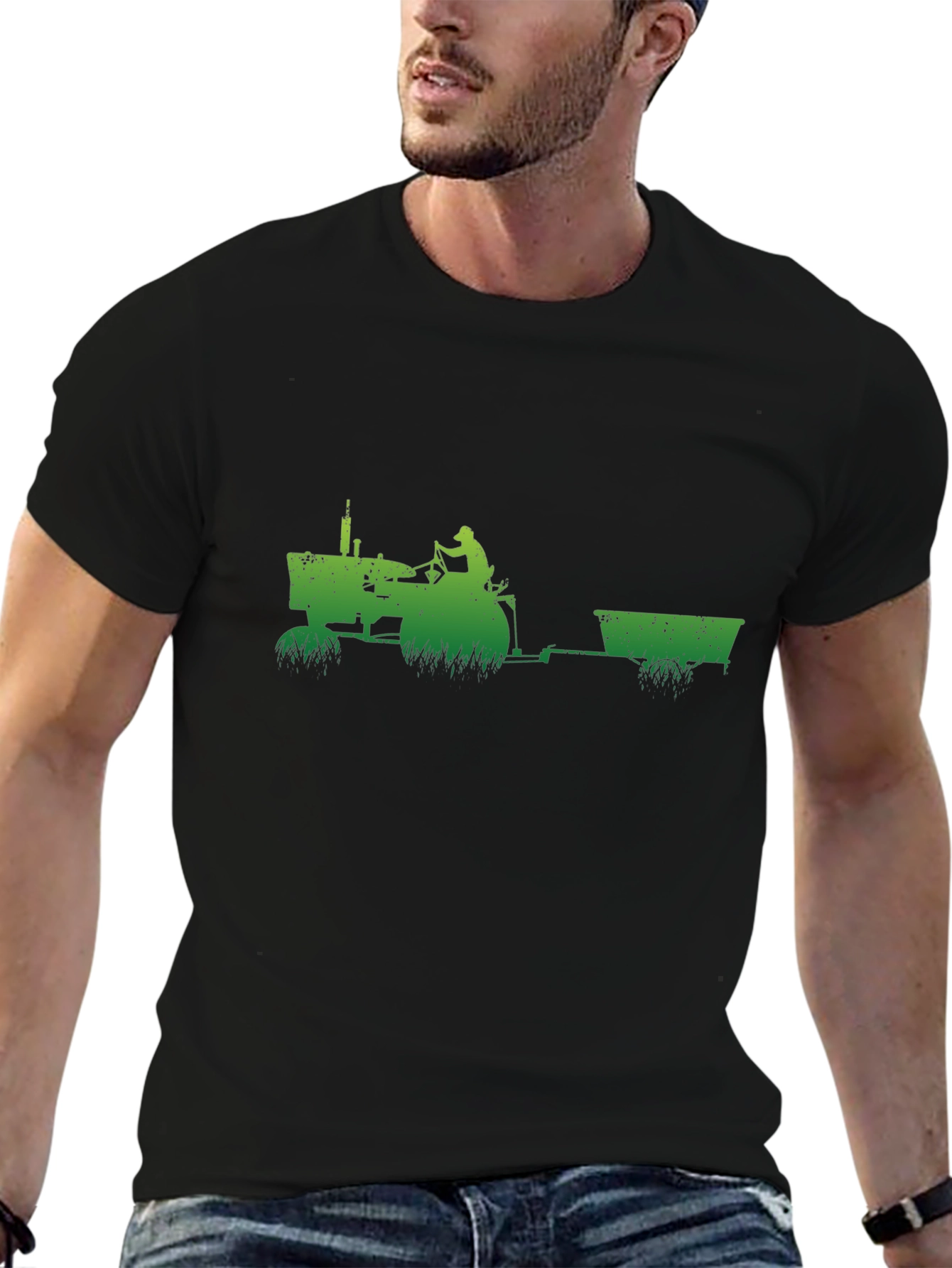Green Tractor Black T-Shirt