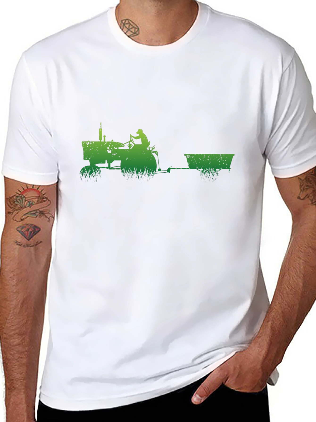 Green Tractor Black T-Shirt