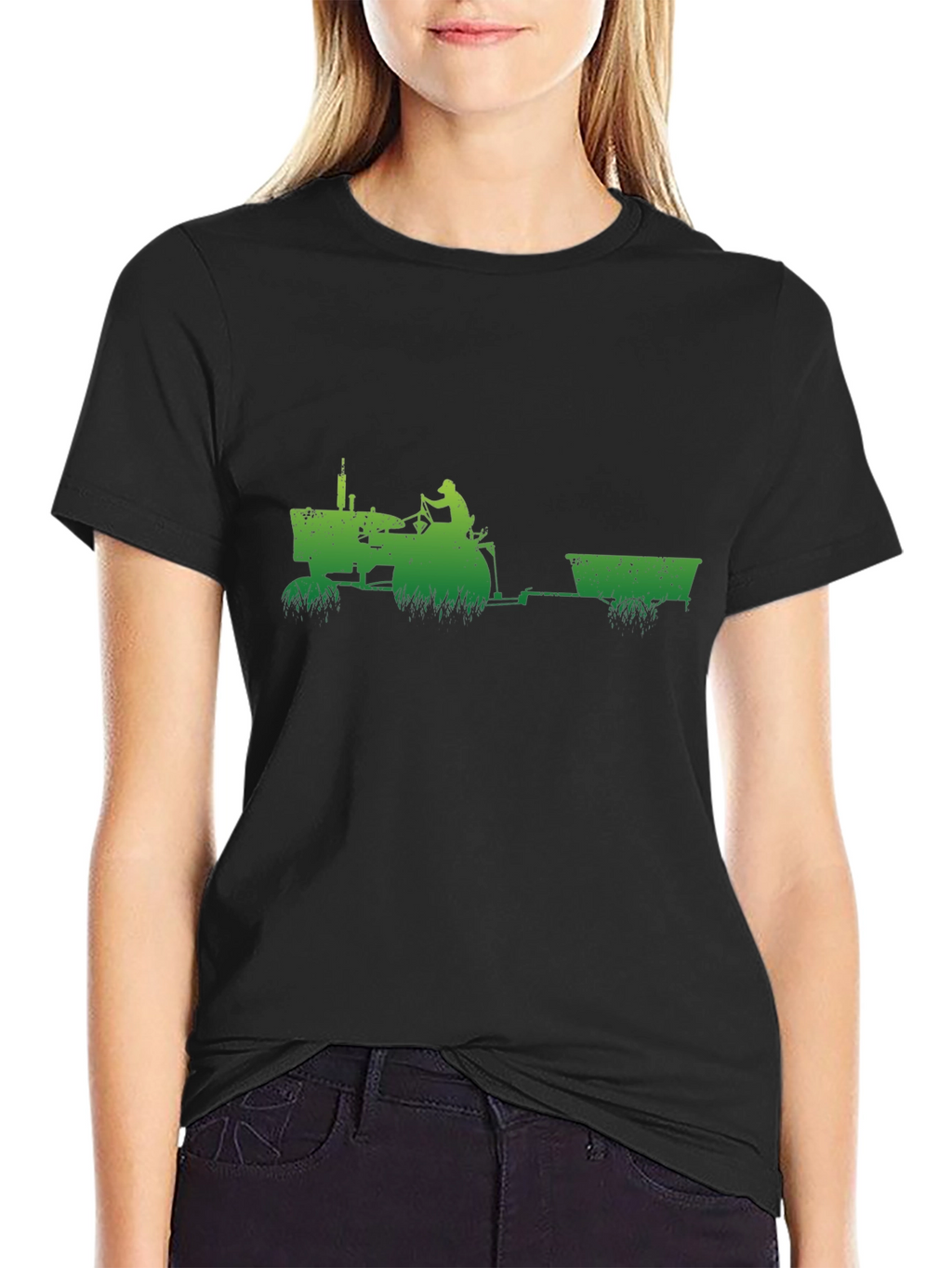 Green Tractor Black T-Shirt