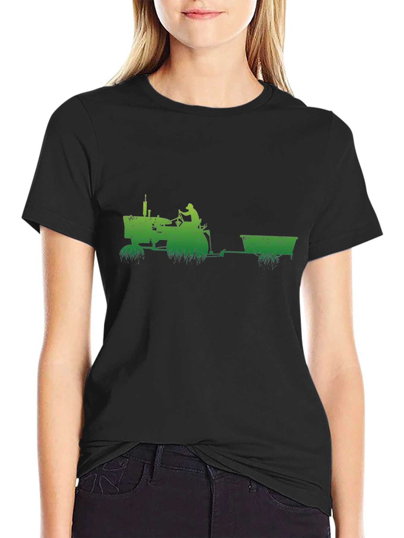 Green Tractor Black T-Shirt