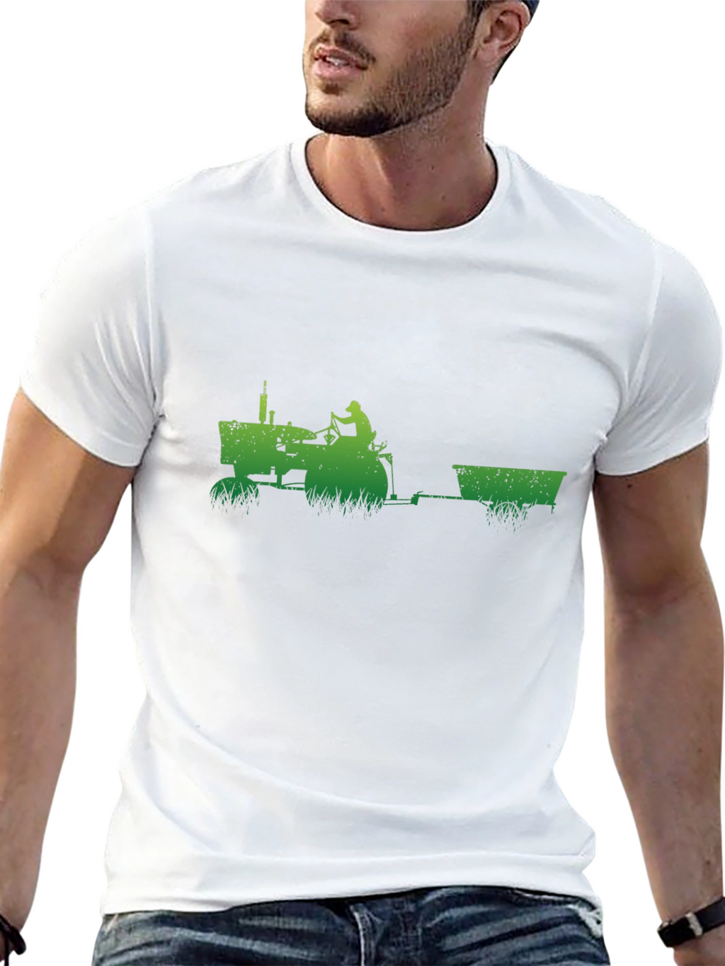 Green Tractor Black T-Shirt