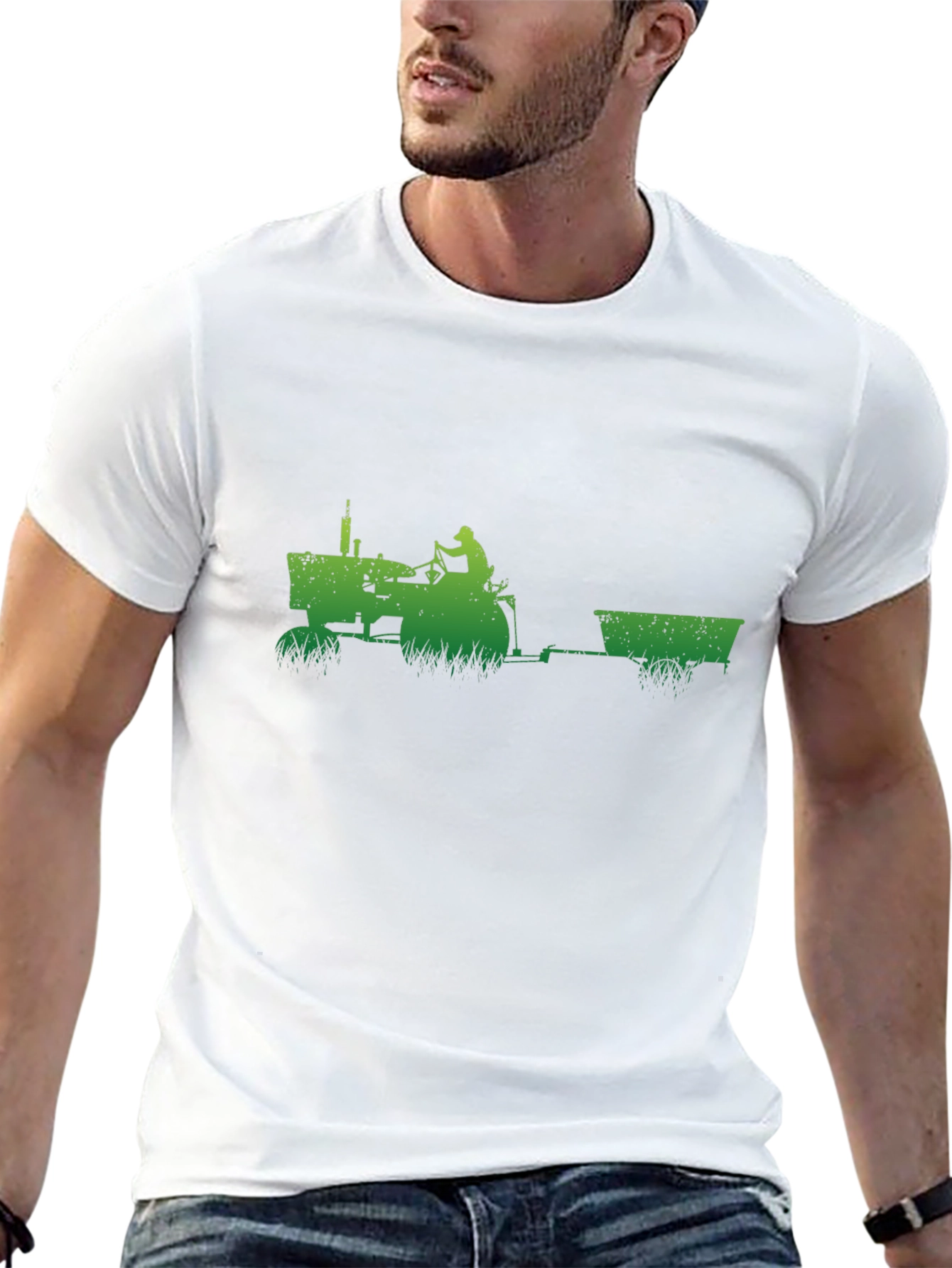 Green Tractor Black T-Shirt