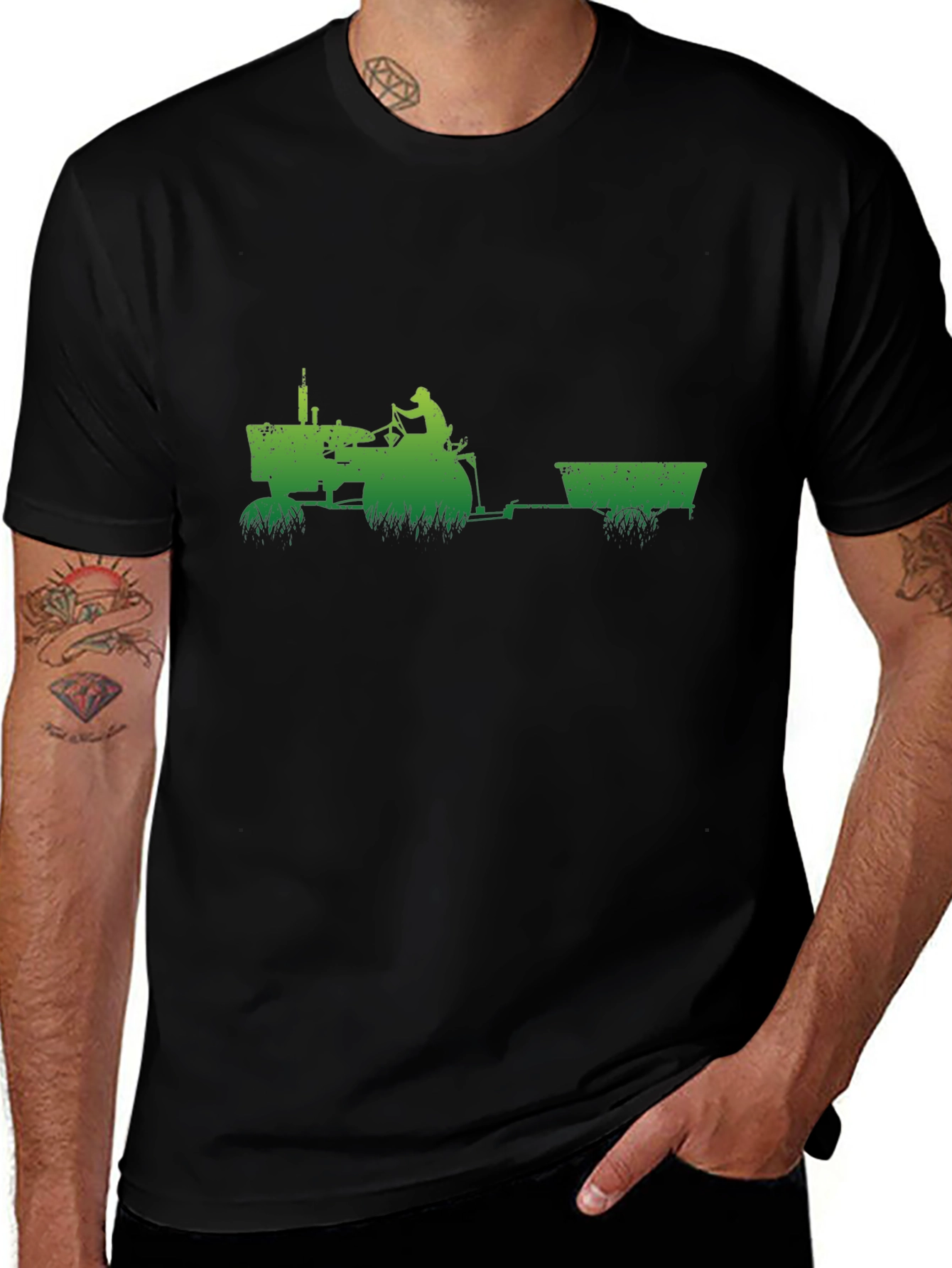 Green Tractor Black T-Shirt