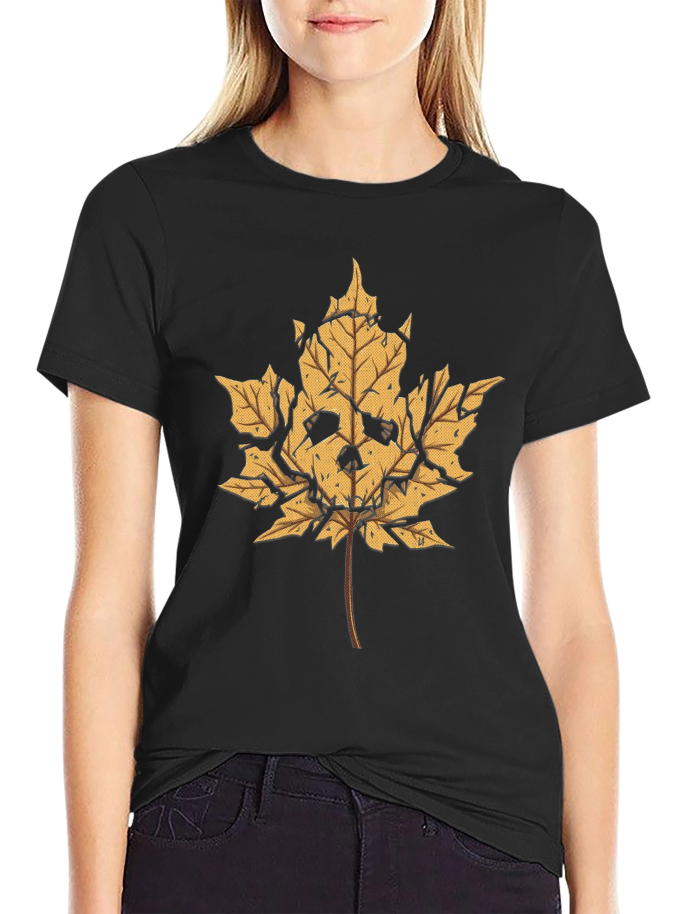 Skull Leaf Graphic Tee - Mens Black T-Shirt