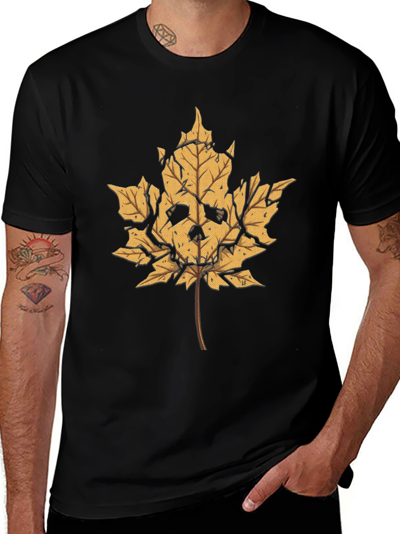 Skull Leaf Graphic Tee - Mens Black T-Shirt