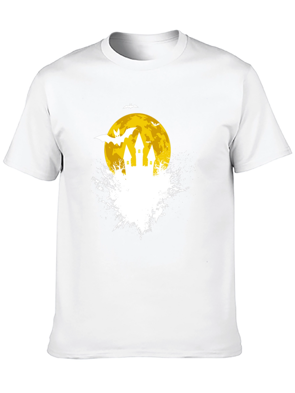 Spooky Halloween Castle on Moon Black T-Shirt