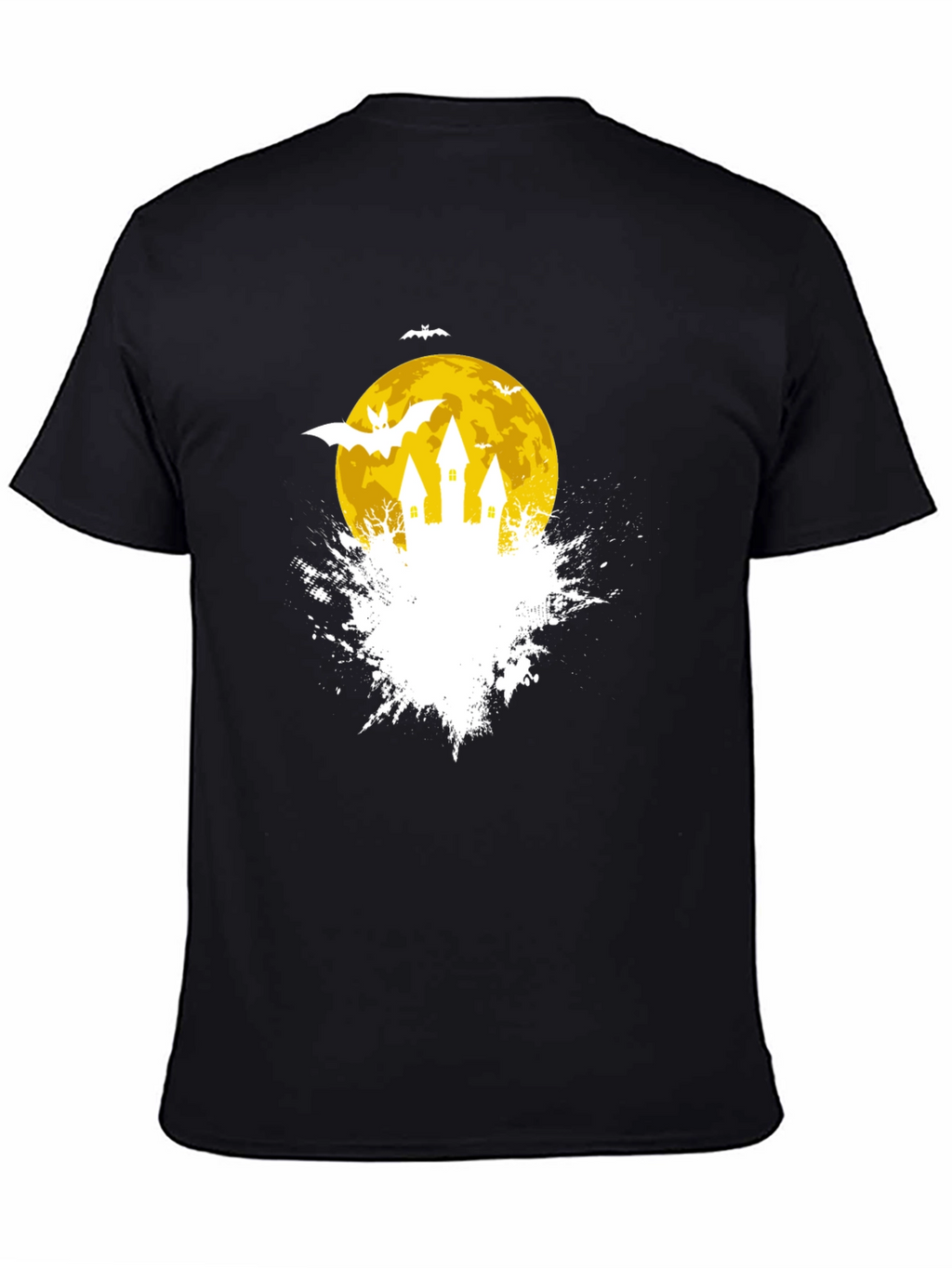 Spooky Halloween Castle on Moon Black T-Shirt