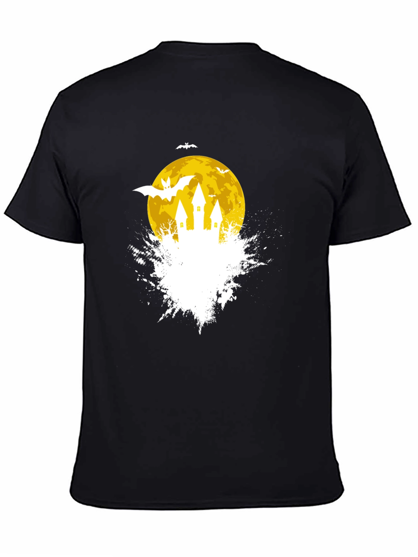 Spooky Halloween Castle on Moon Black T-Shirt