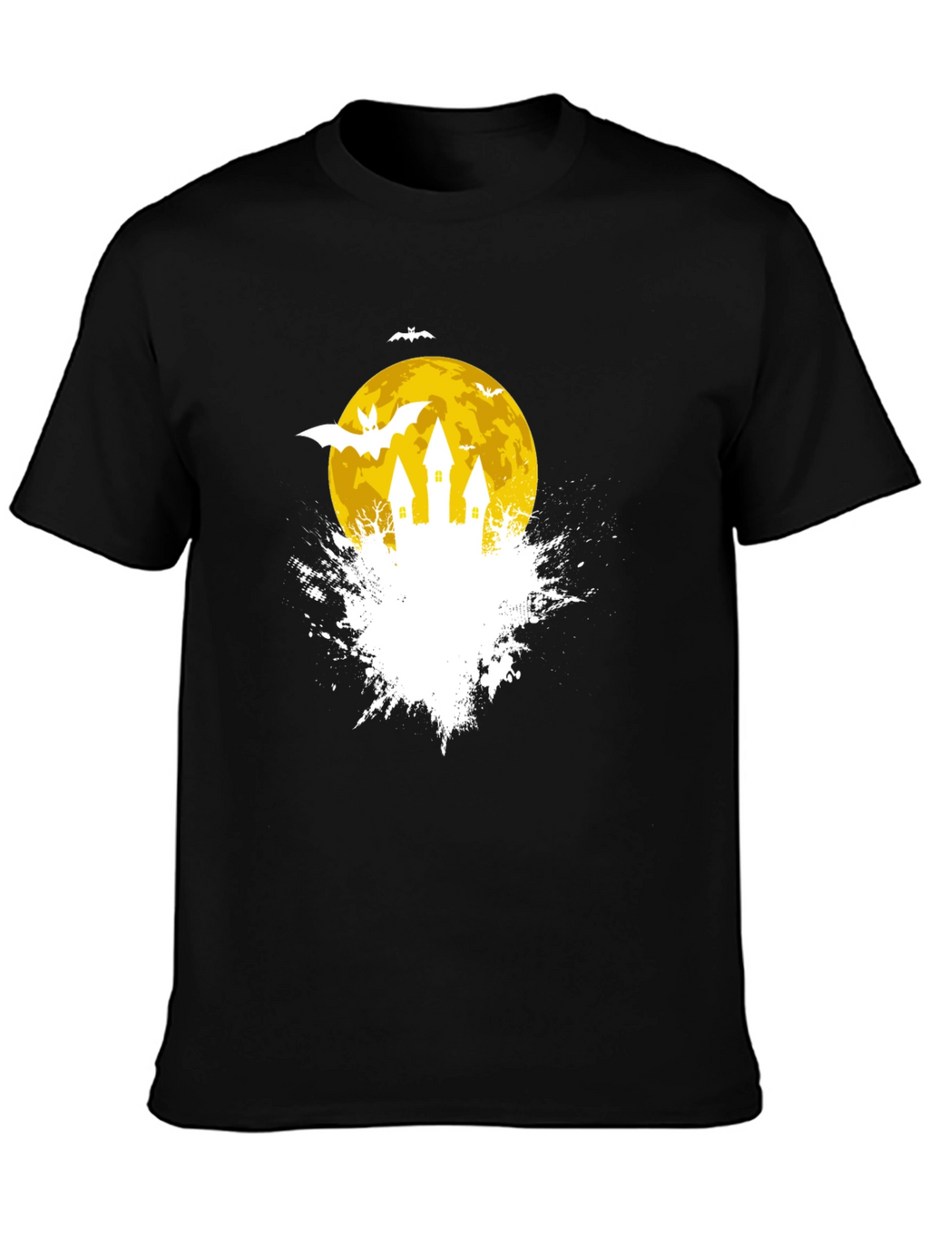 Spooky Halloween Castle on Moon Black T-Shirt