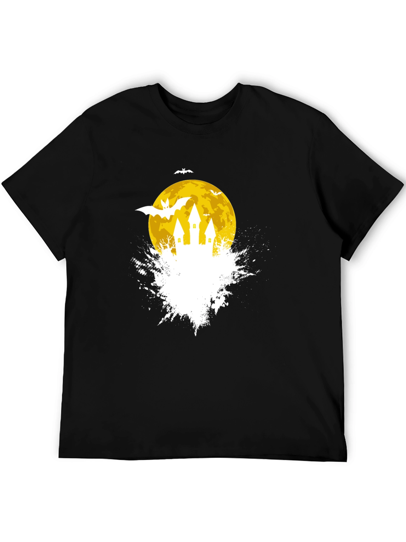 Spooky Halloween Castle on Moon Black T-Shirt