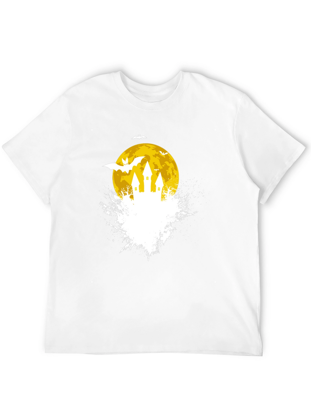 Spooky Halloween Castle on Moon Black T-Shirt