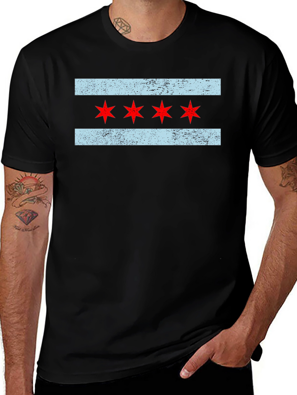 Chicago Flag T-Shirt - Distressed Design