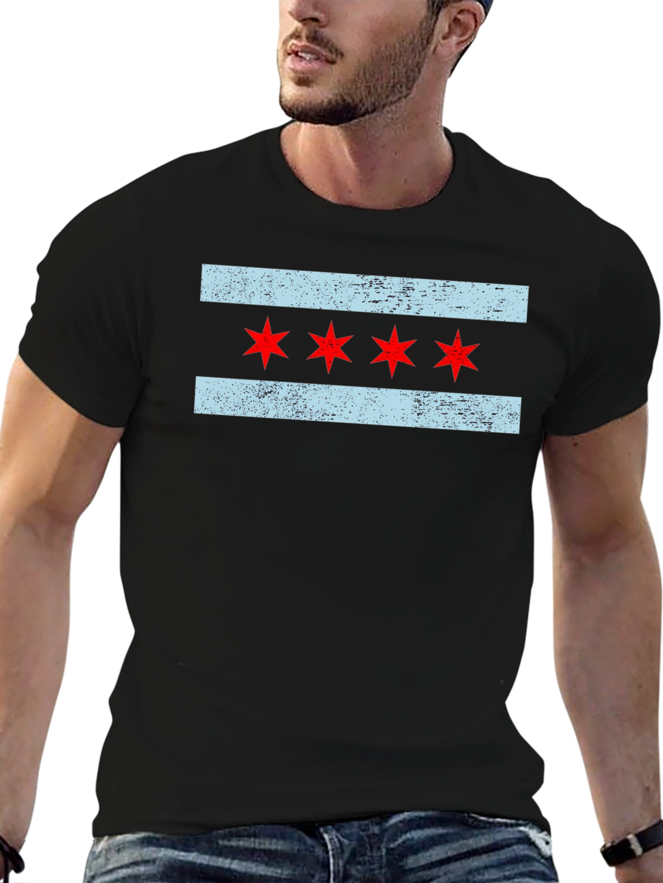 Chicago Flag T-Shirt - Distressed Design
