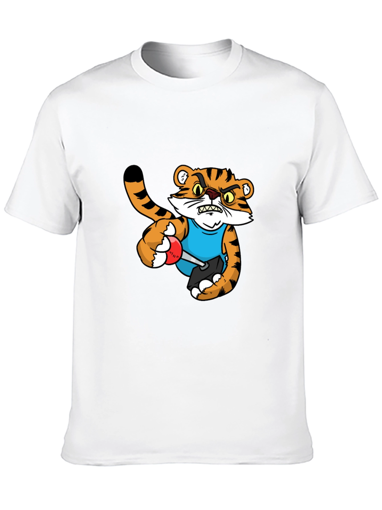 Mens Black T-Shirt with Tiger Cartoon Graphic