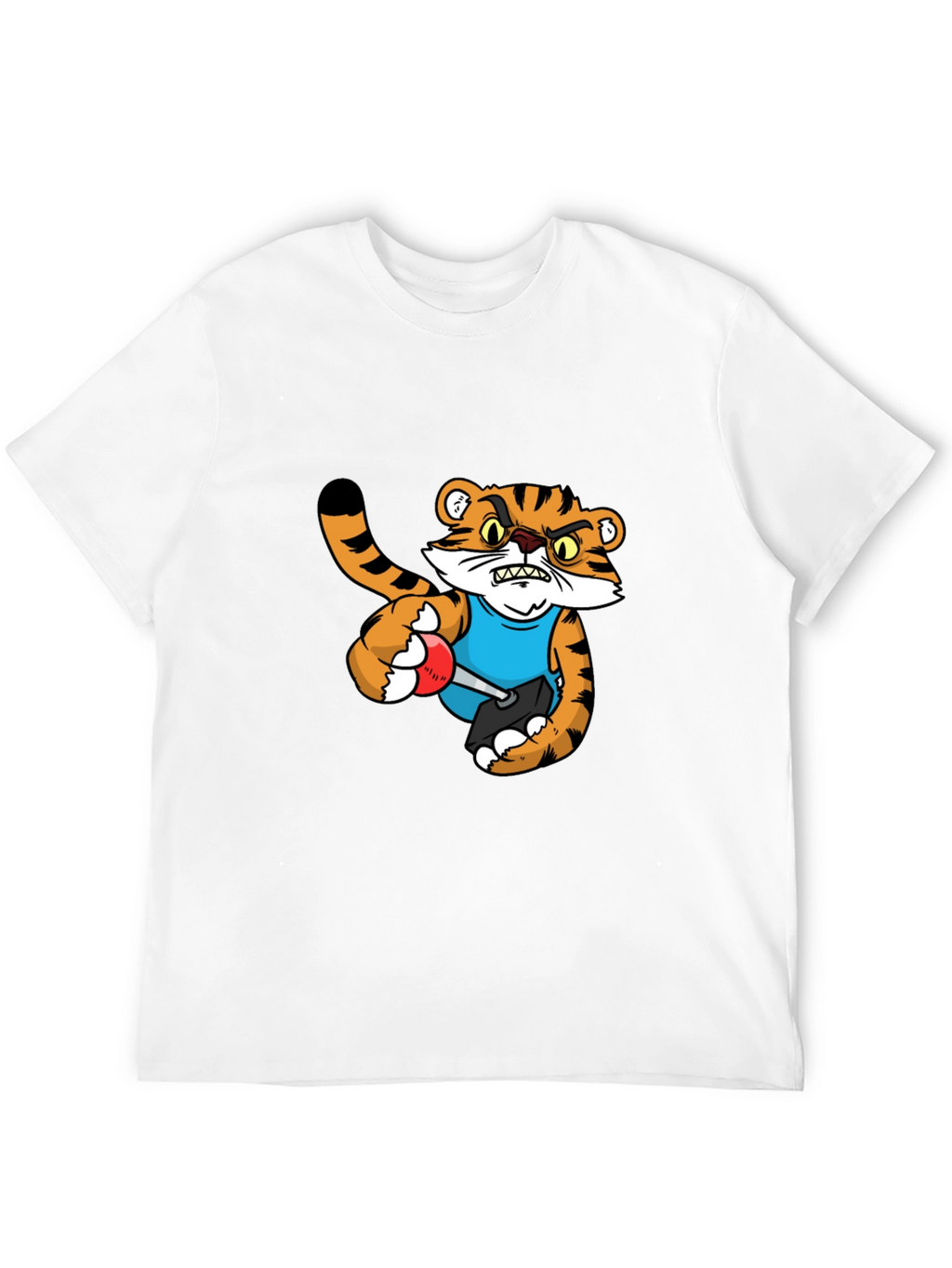 Mens Black T-Shirt with Tiger Cartoon Graphic