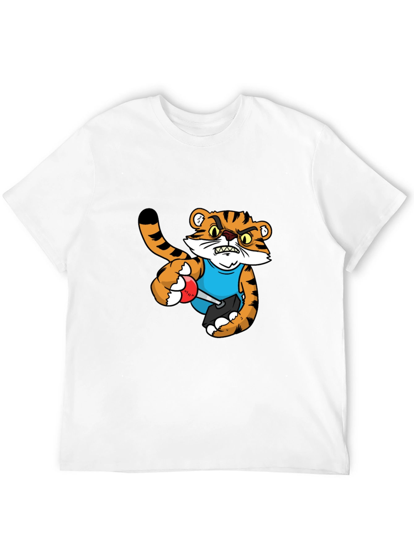 Mens Black T-Shirt with Tiger Cartoon Graphic