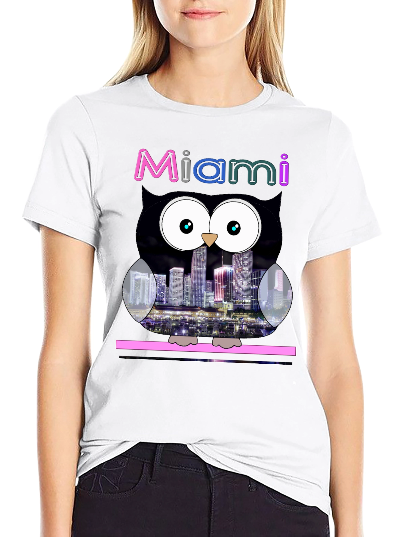 Miami Owl Graphic Tee - City Skyline Design