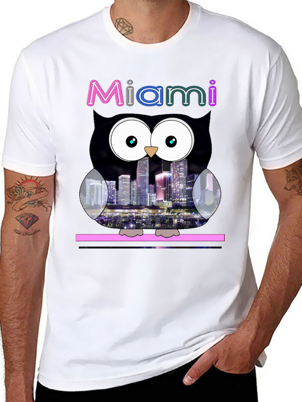 Miami Owl Graphic Tee - City Skyline Design