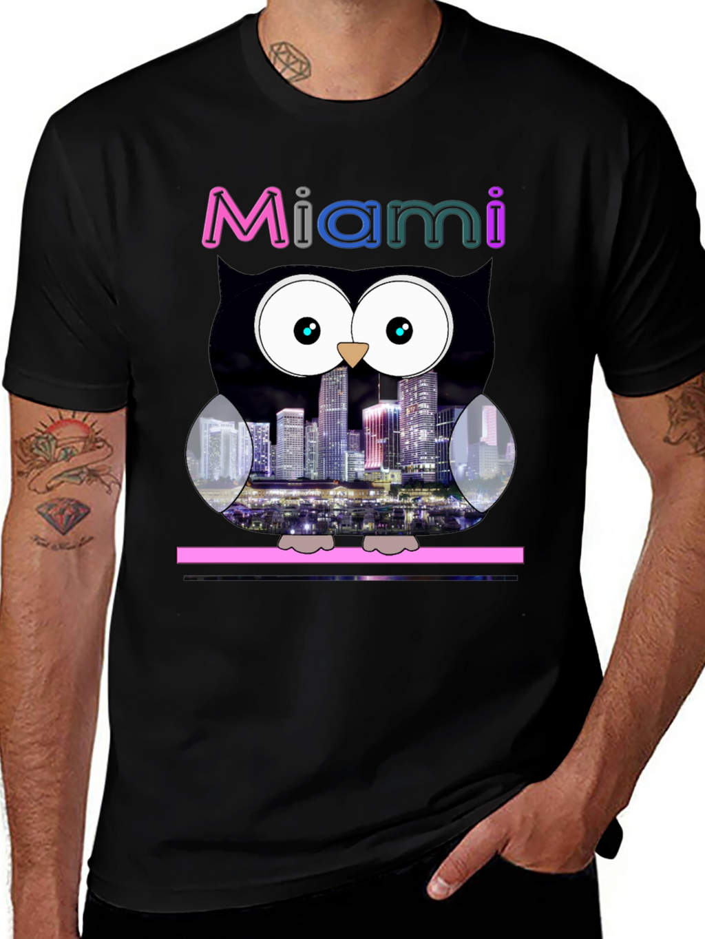 Miami Owl Graphic Tee - City Skyline Design
