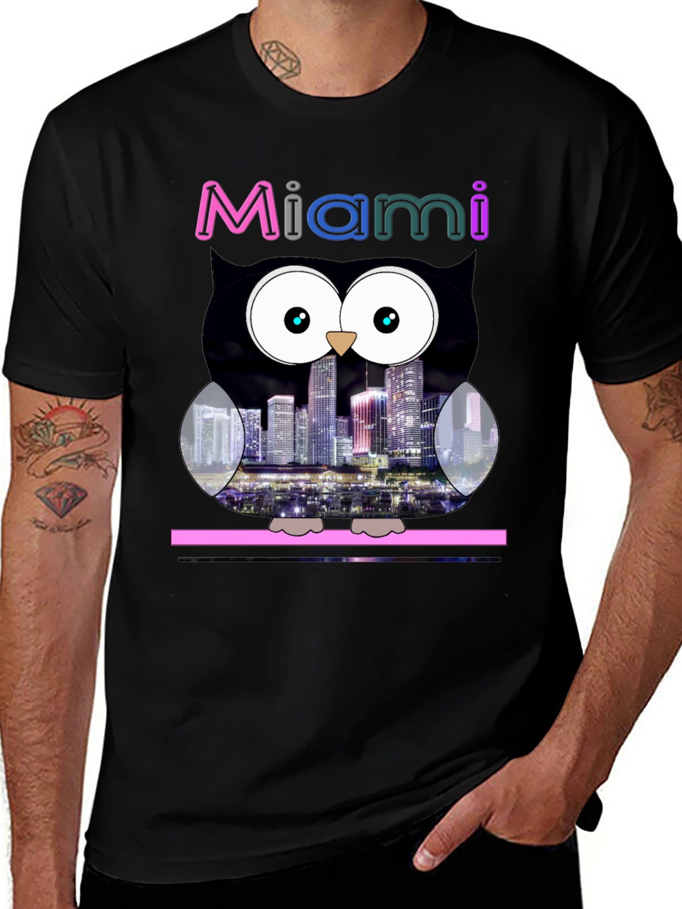 Miami Owl Graphic Tee - City Skyline Design