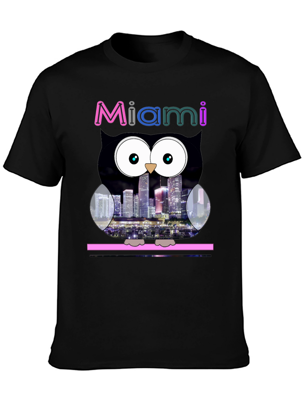 Miami Owl Graphic Tee - City Skyline Design