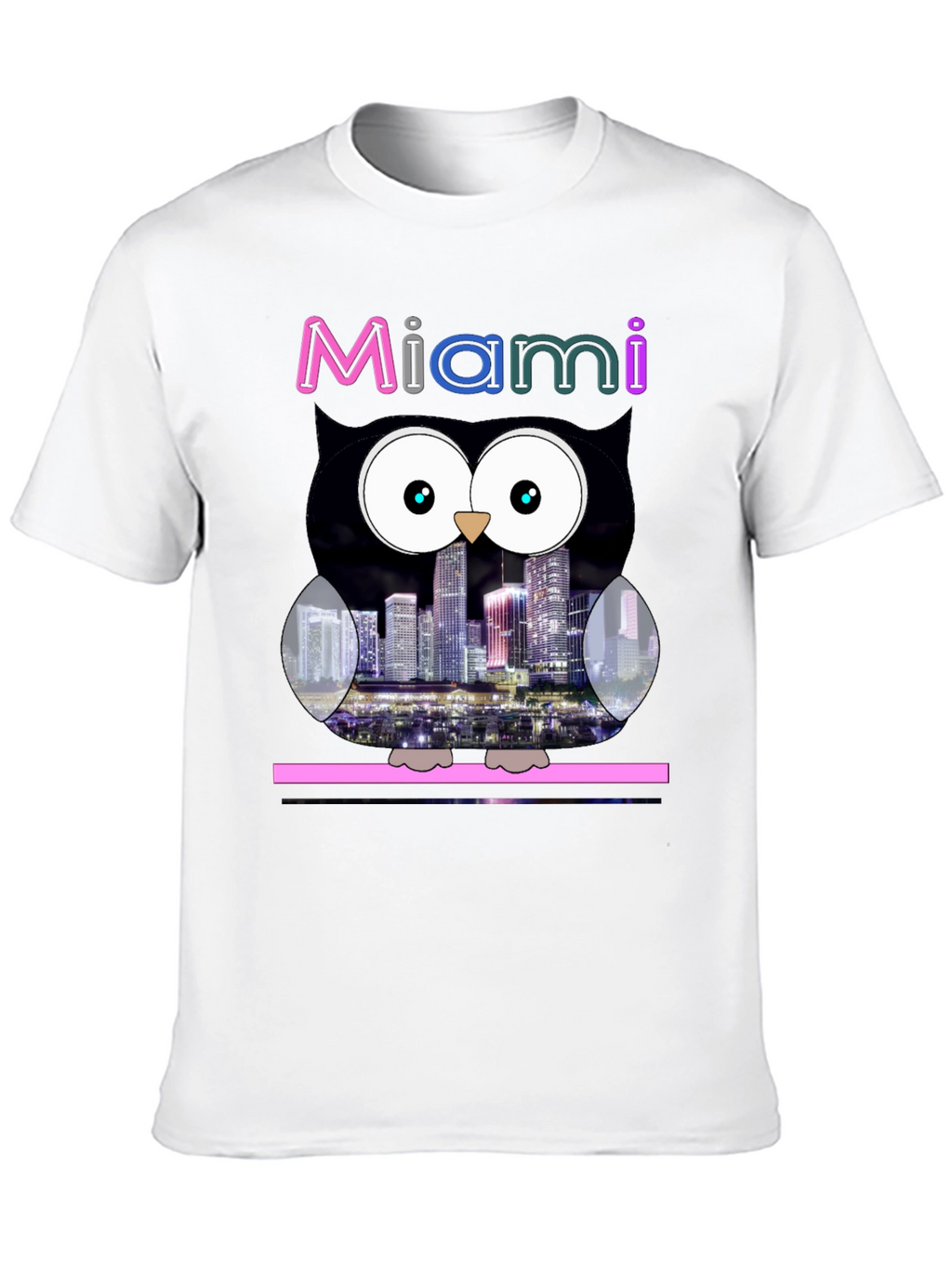 Miami Owl Graphic Tee - City Skyline Design