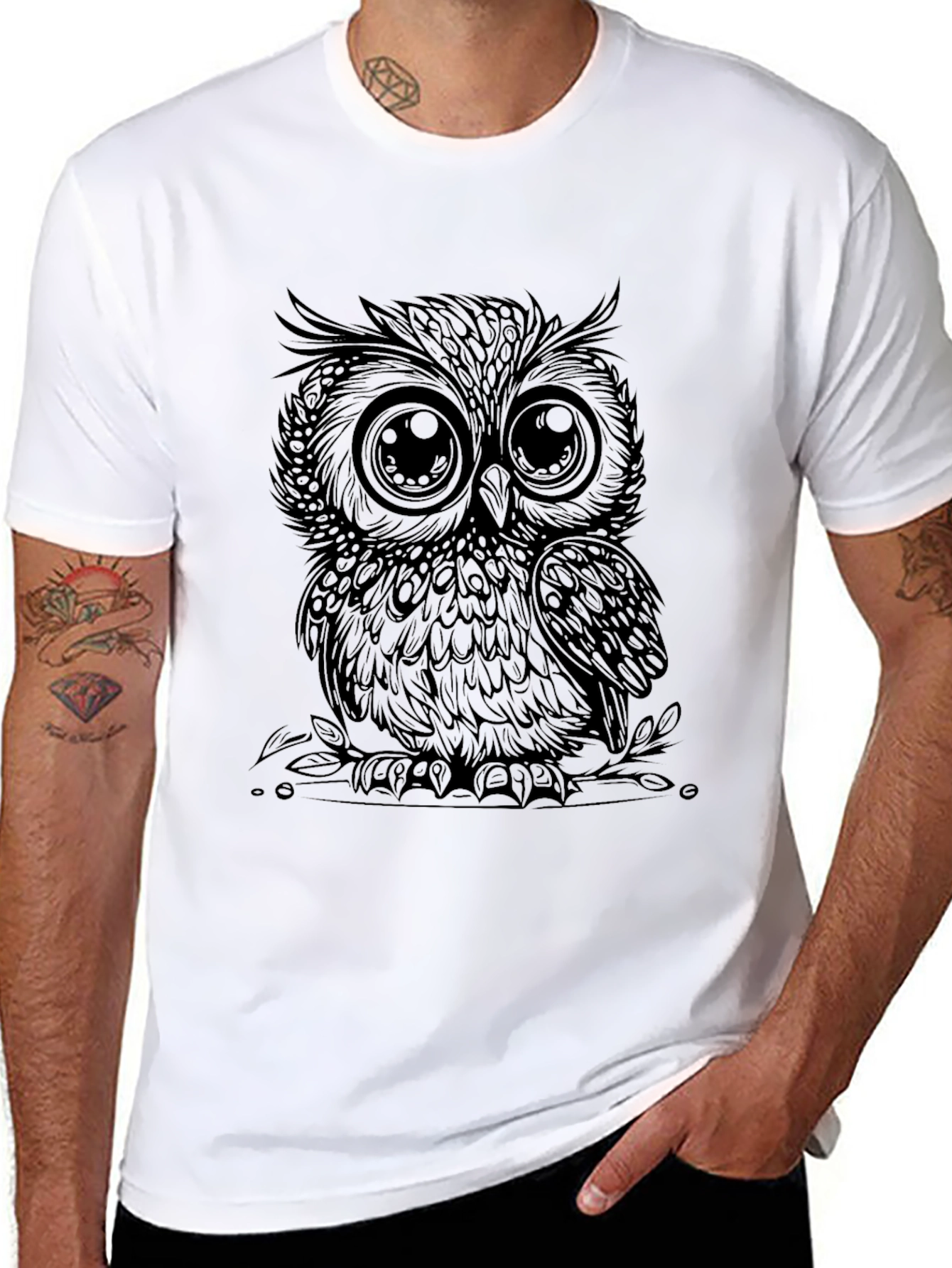 Mens Black Owl Graphic Tee